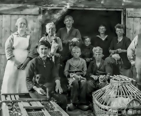 family ficture with chicken